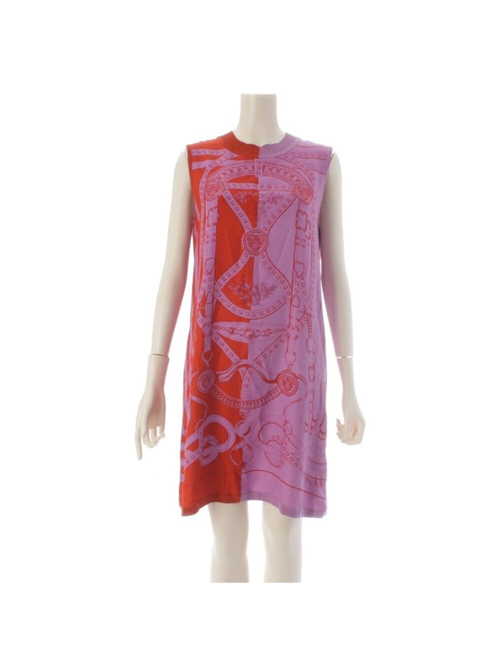 Hermes Grand Tralala Silk Twillaine Sleeveless Bicolor Dress Purple 38